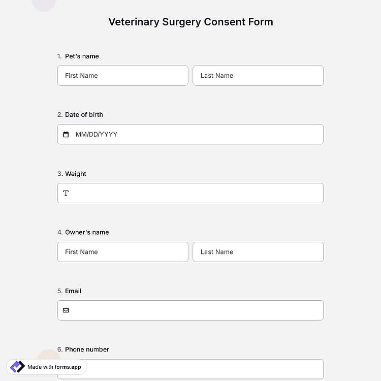 Veterinary Surgery Consent Form