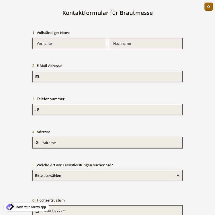 Kontaktformular für Brautmesse