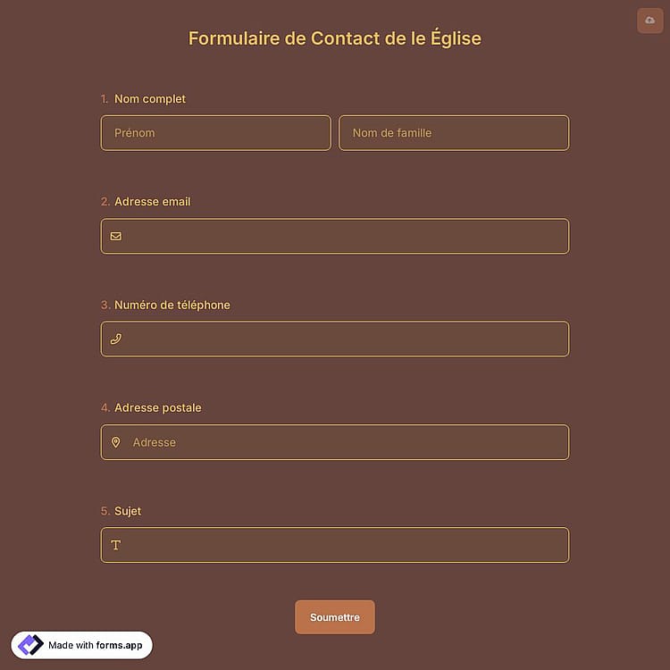 Formulaire de Contact de le Église