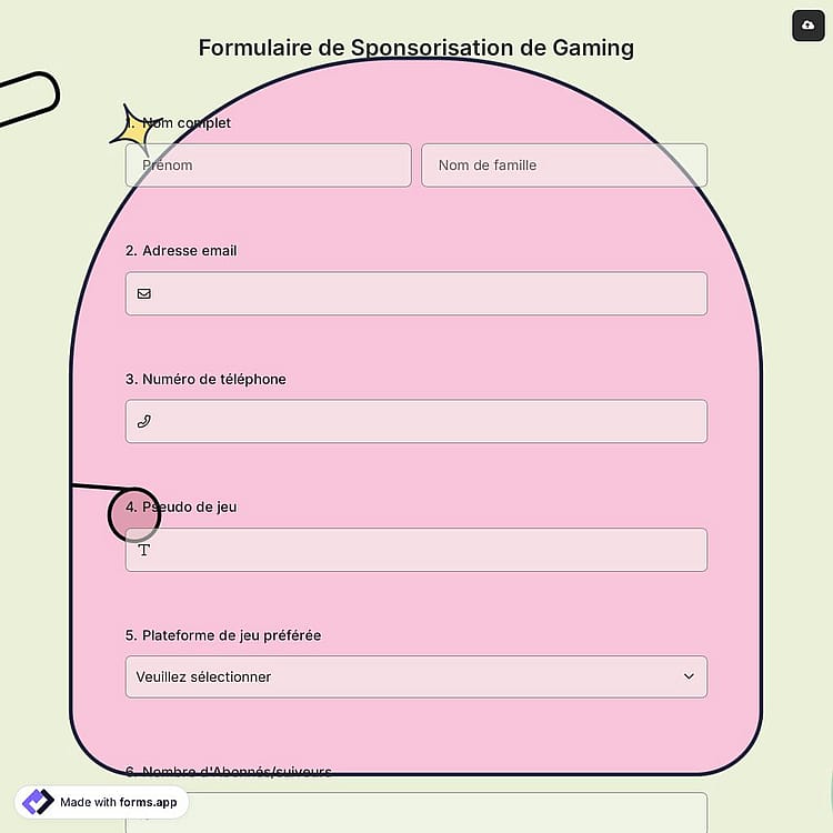 Formulaire de Sponsorisation de Gaming