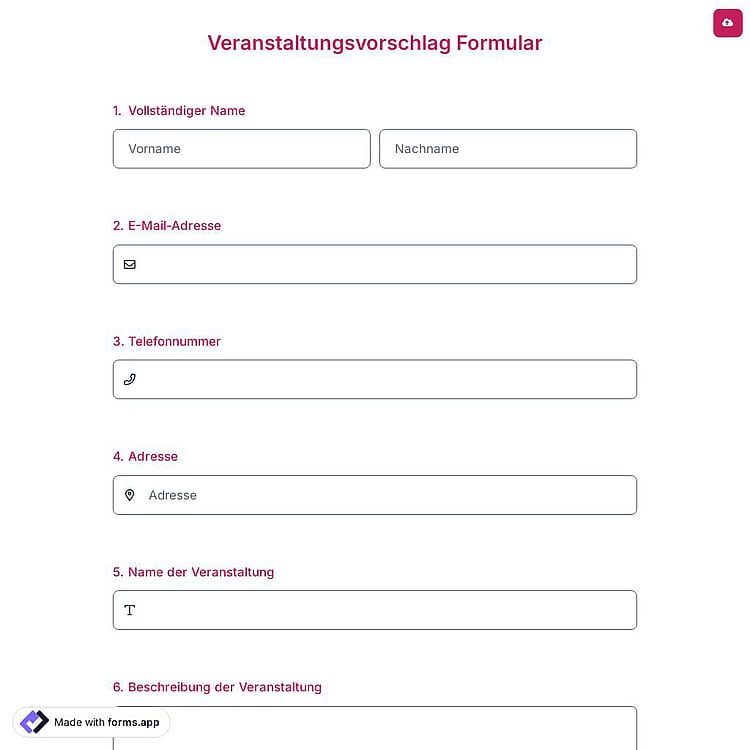 Veranstaltungsvorschlag Formular