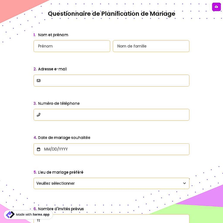 Questionnaire de Planification de Mariage