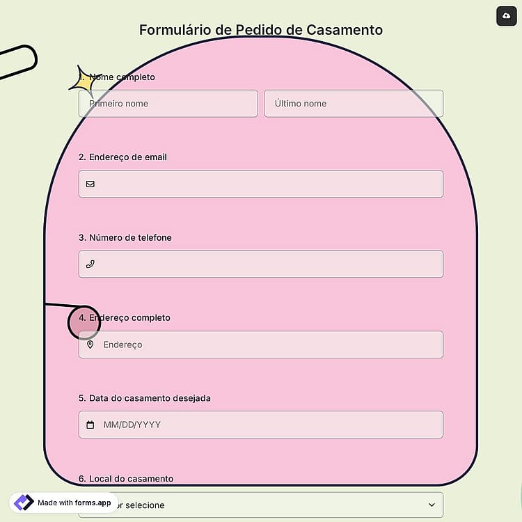 Formulário de Pedido de Casamento