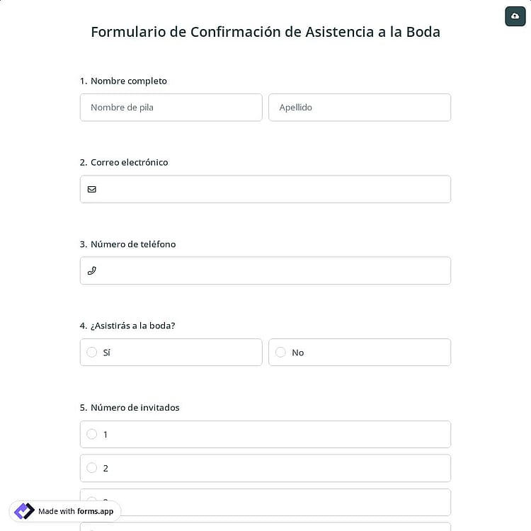 Formulario de RSVP para bodas