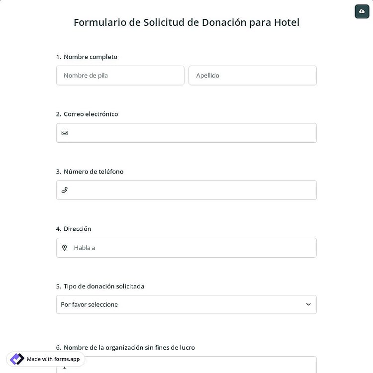 Formulario de Solicitud de Donación para Hotel