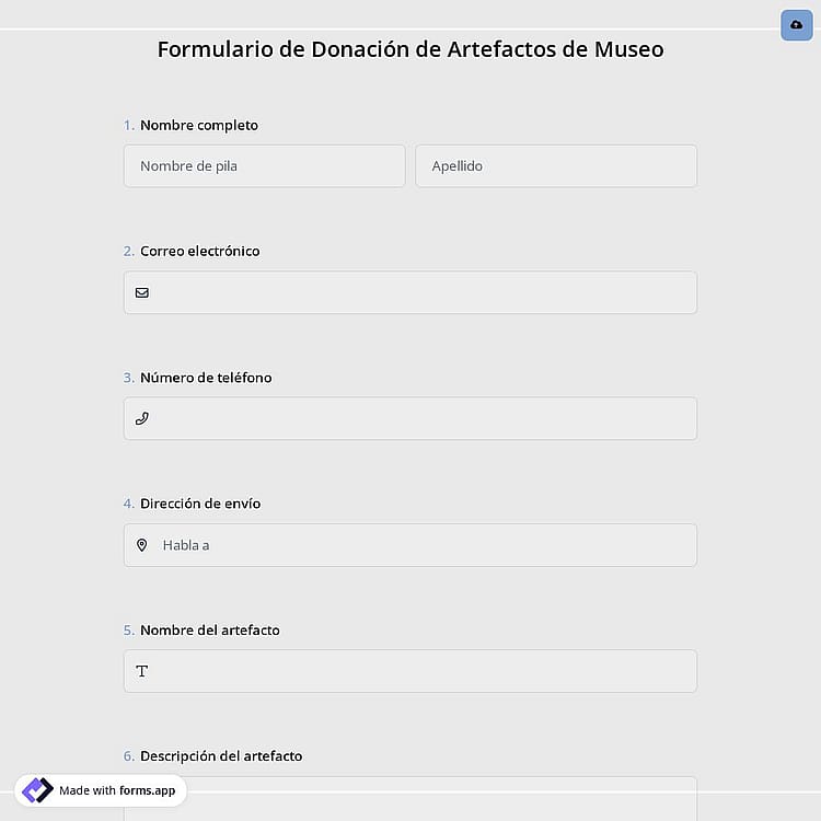 Formulario de Donación de Artefactos de Museo