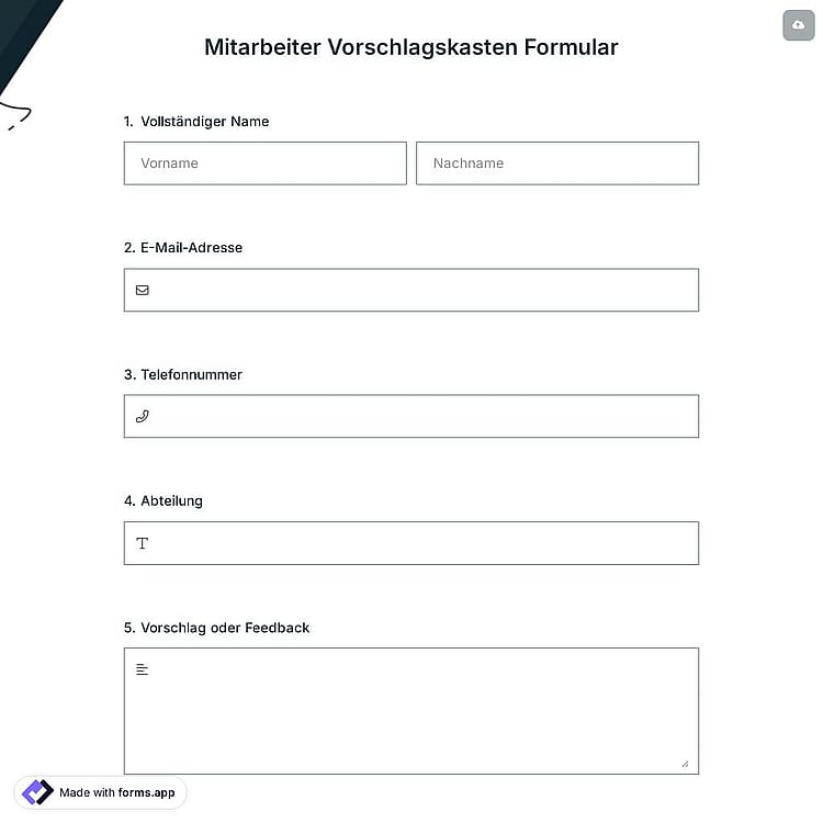 Mitarbeiter Vorschlagskasten Formular