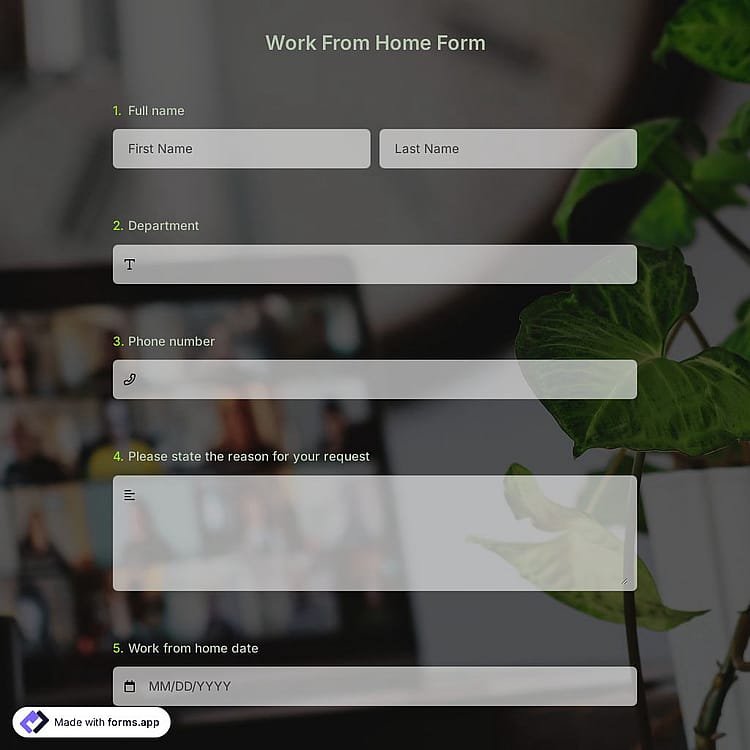 Work From Home Form