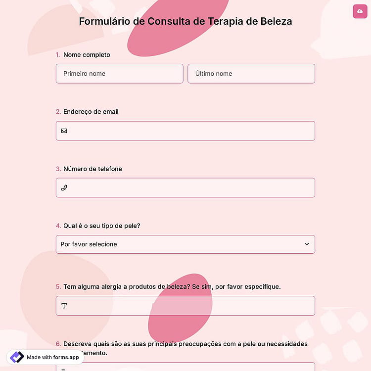 Formulário de Consulta de Terapia de Beleza