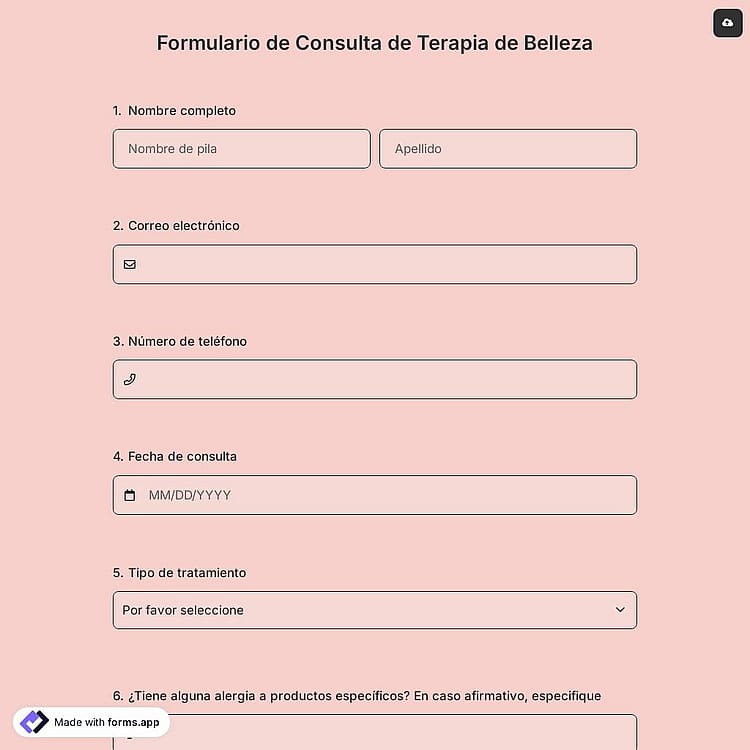 Formulario de Consulta de Terapia de Belleza