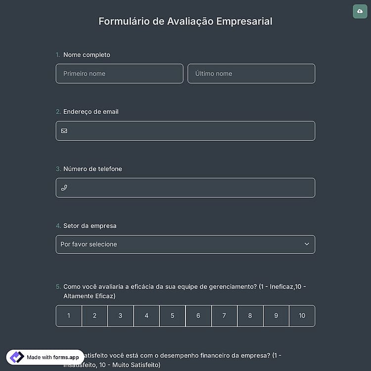 Formulário de Avaliação Empresarial