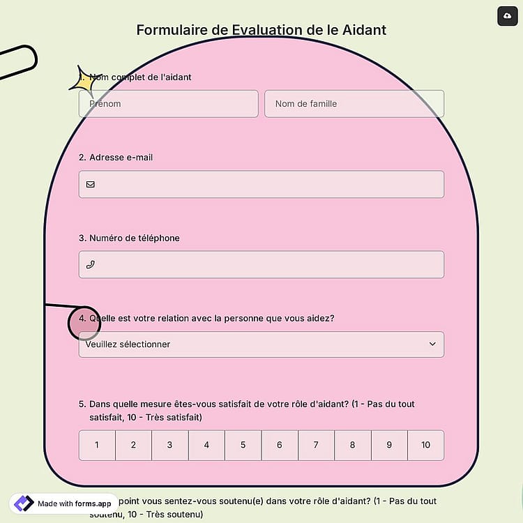 Formulaire de Evaluation de le Aidant