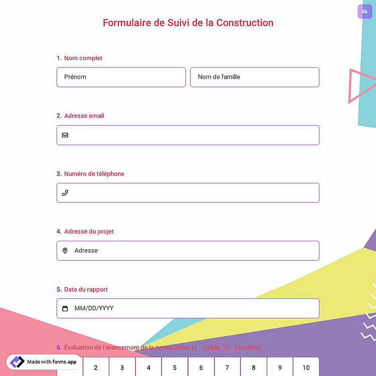 Formulaire de Suivi de la Construction