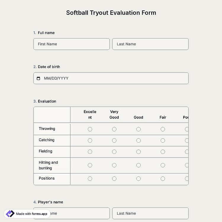 Softball Tryout Evaluation Form