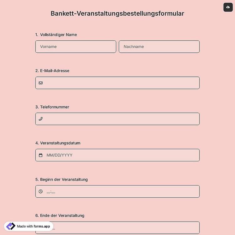 Bankett-Veranstaltungsbestellungsformular