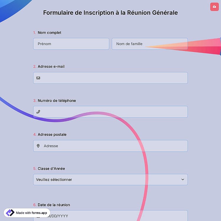 Formulaire de Inscription à la Réunion Générale