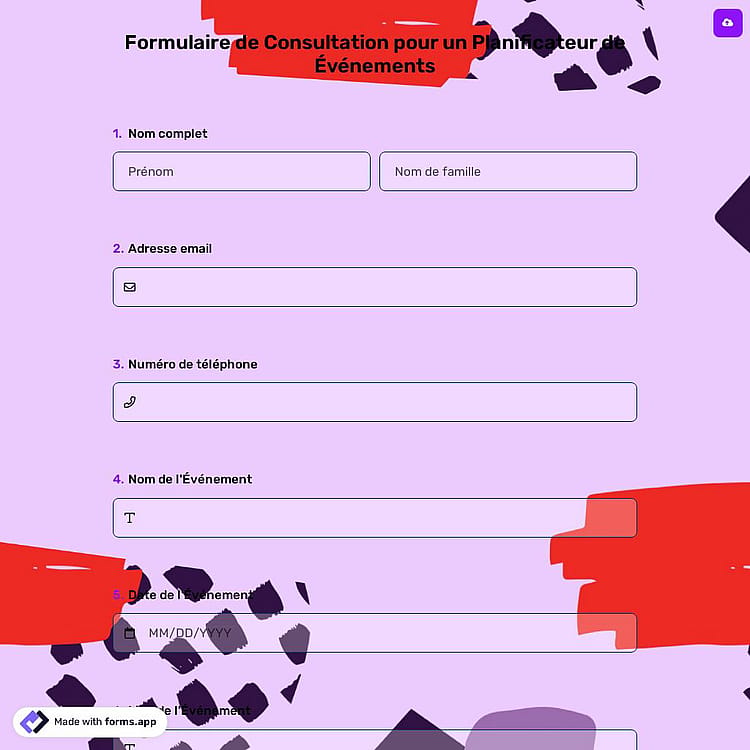 Formulaire de Consultation pour un Planificateur de Événements