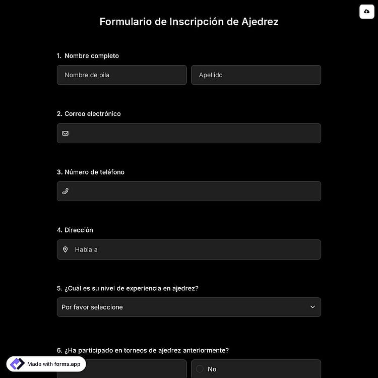 Formulario de Inscripción de Ajedrez