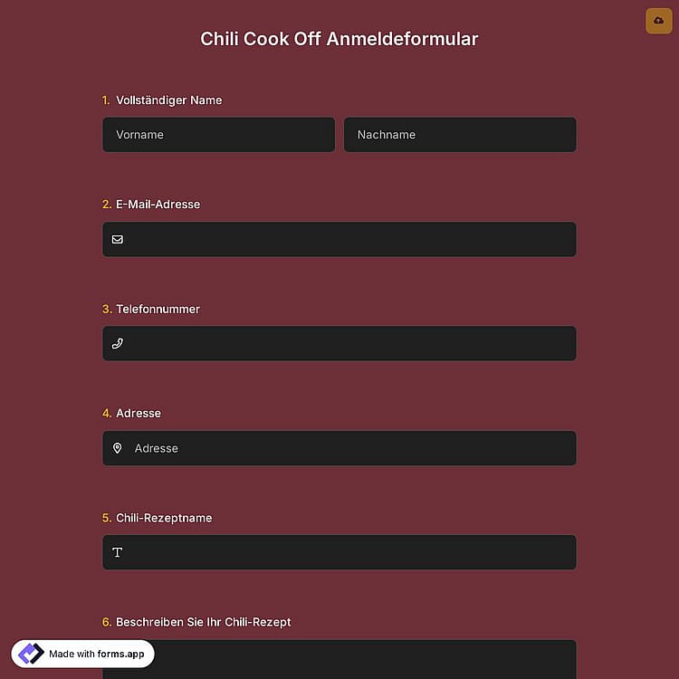 Chili Cook Off Anmeldeformular