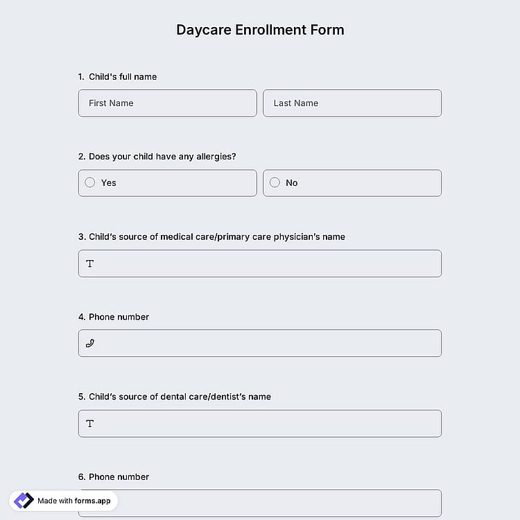 Daycare Enrollment Form
