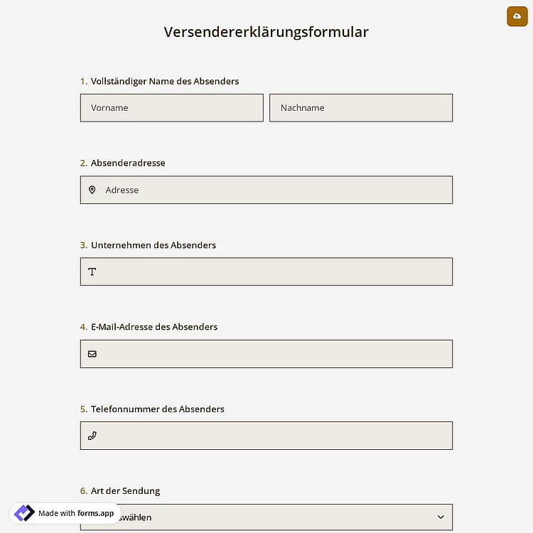Versendererklärungsformular