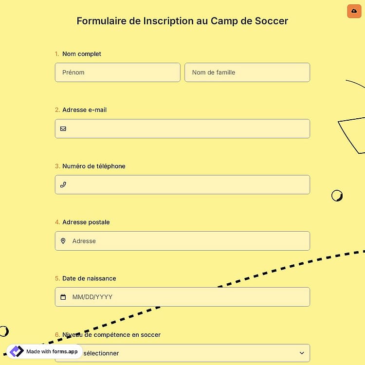 Formulaire de Inscription au Camp de Soccer