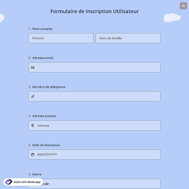 Formulaire de Inscription Utilisateur