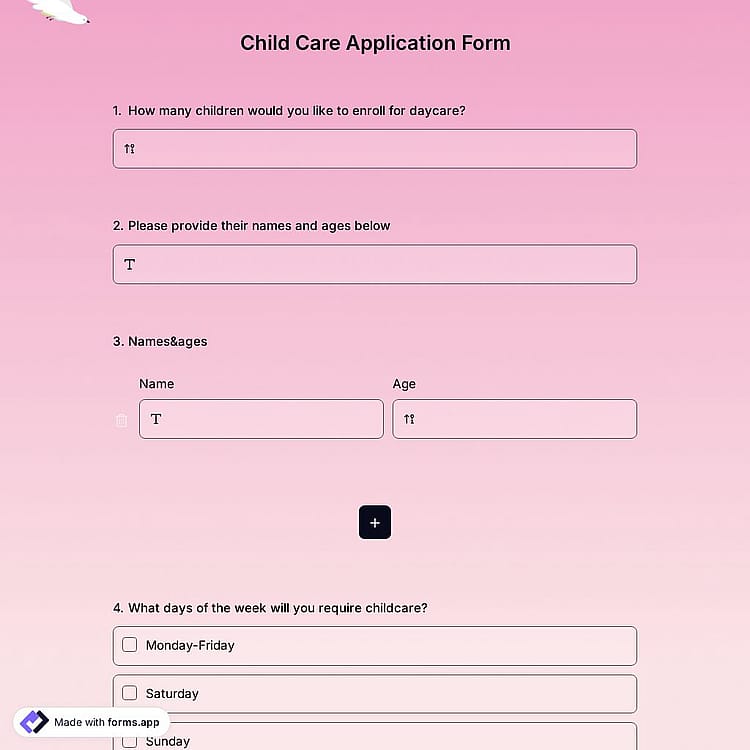 Child Care Application Form