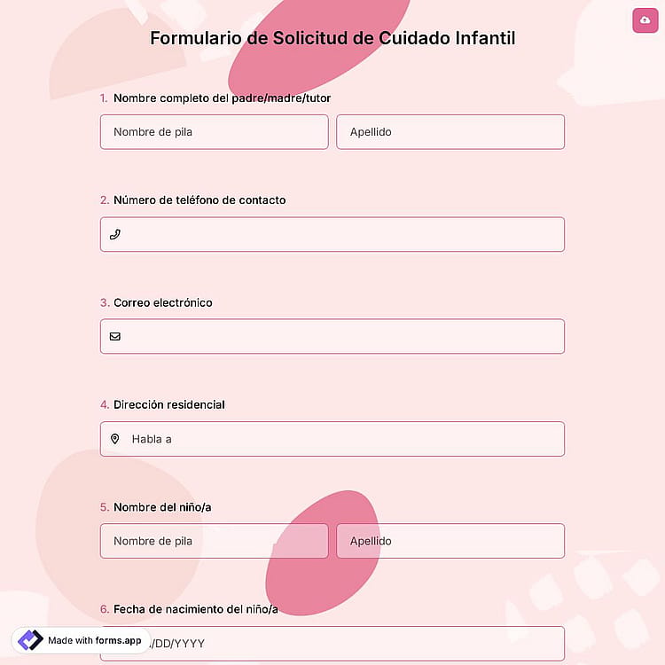 Formulario de Solicitud de Cuidado Infantil