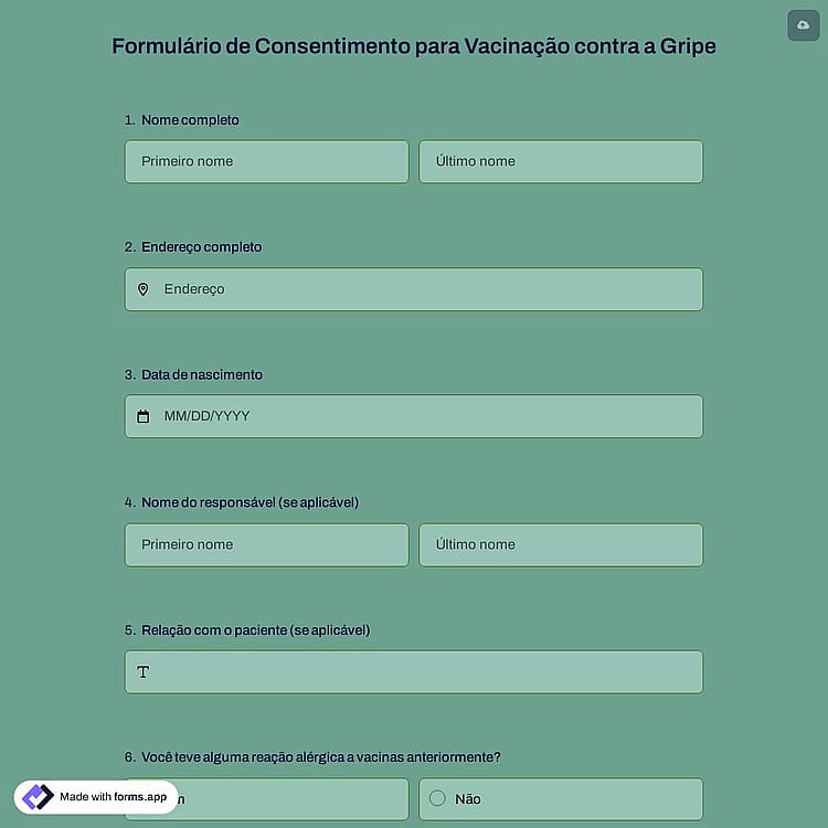 Formulário de Consentimento para Vacinação contra a Gripe