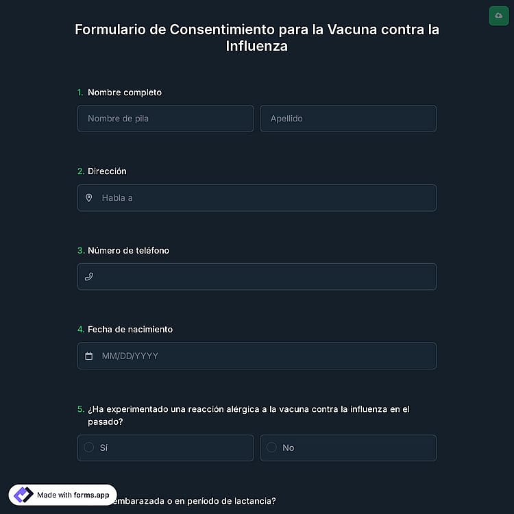 Formulario de Consentimiento para la Vacuna contra la Influenza