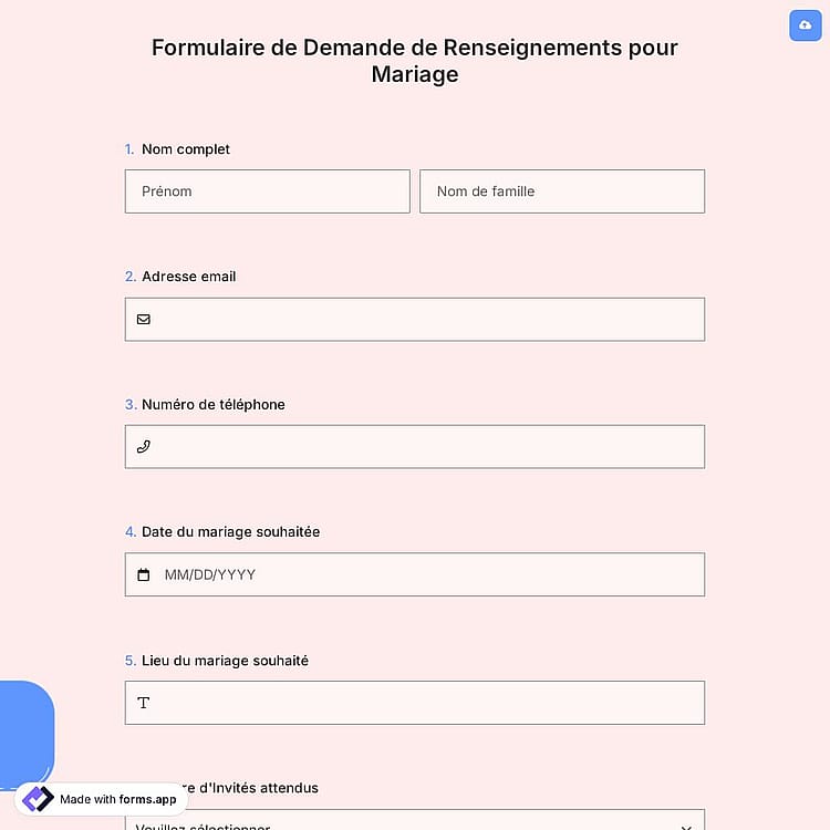 Formulaire de Demande de Renseignements pour Mariage