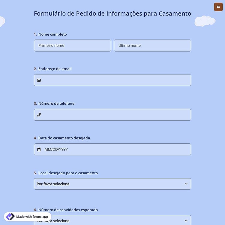Formulário de Pedido de Informações para Casamento