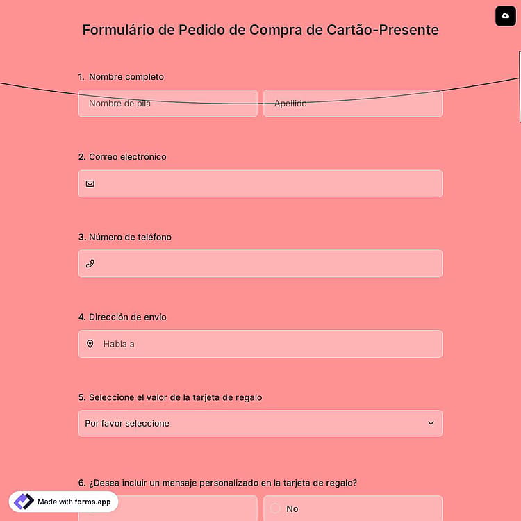 Formulário de Pedido de Compra de Cartão-Presente
