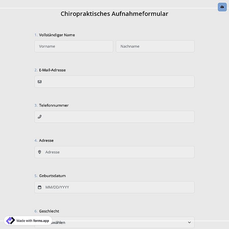 Chiropraktisches Aufnahmeformular