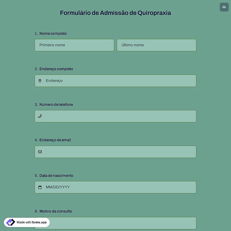 Formulário de Admissão de Quiropraxia