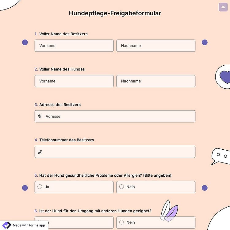 Hundepflege-Freigabeformular