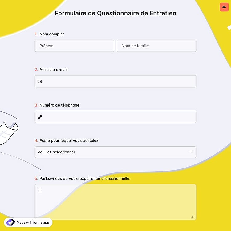 Formulaire de Questionnaire de Entretien