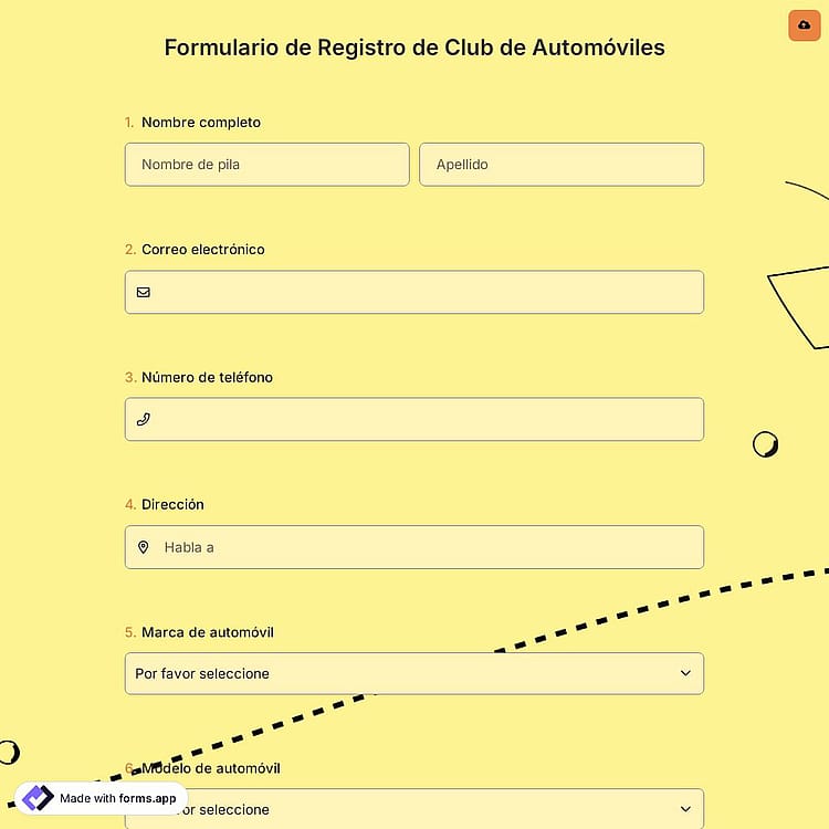 Formulario de Registro de Club de Automóviles