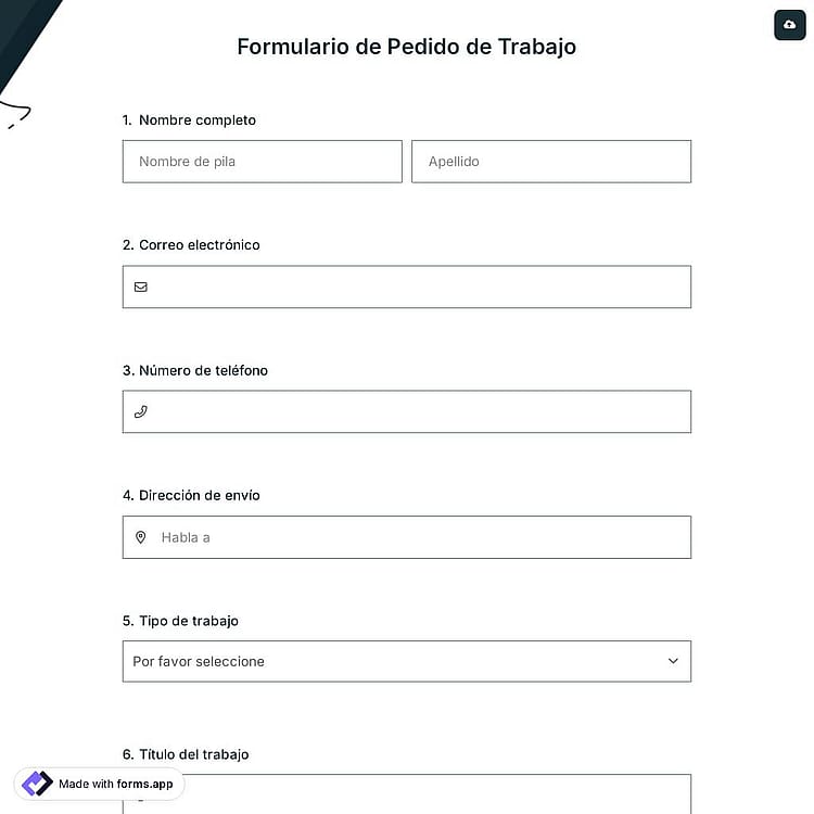 Formulario de orden de trabajo