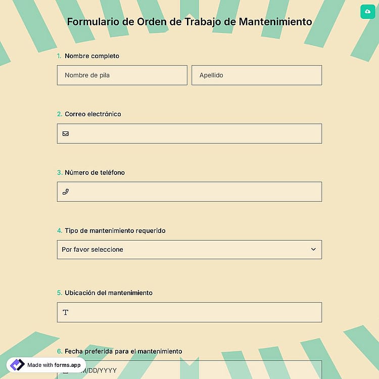 Formulario de Orden de Trabajo de Mantenimiento