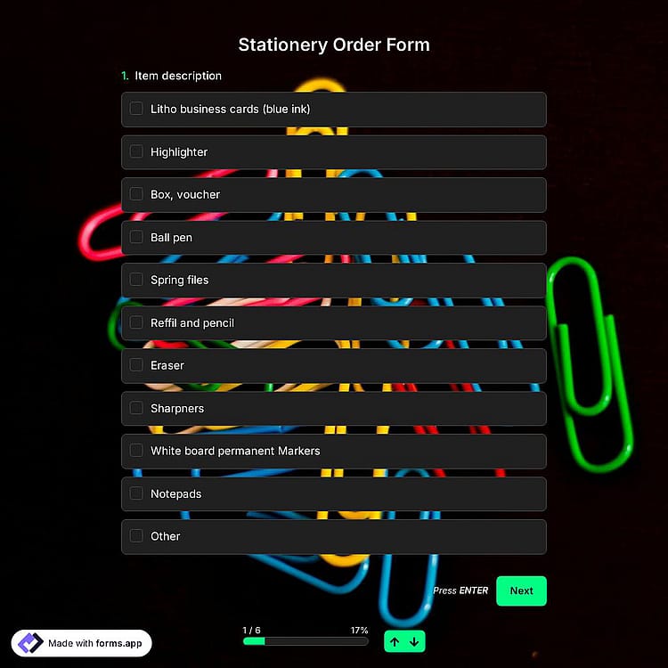 Stationery Order Form