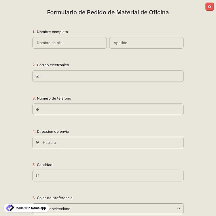 Formulario de Pedido de Material de Oficina