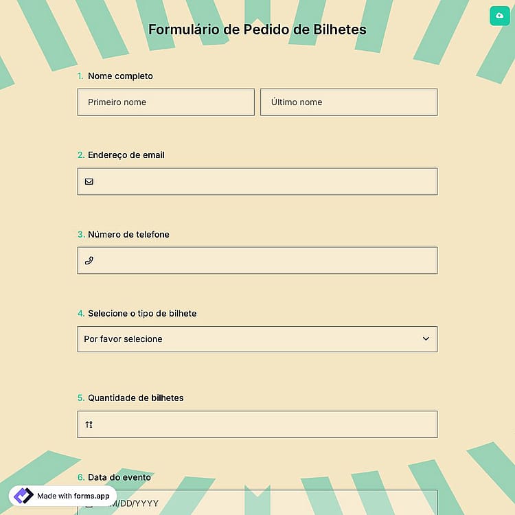 Formulário de Pedido de Bilhetes