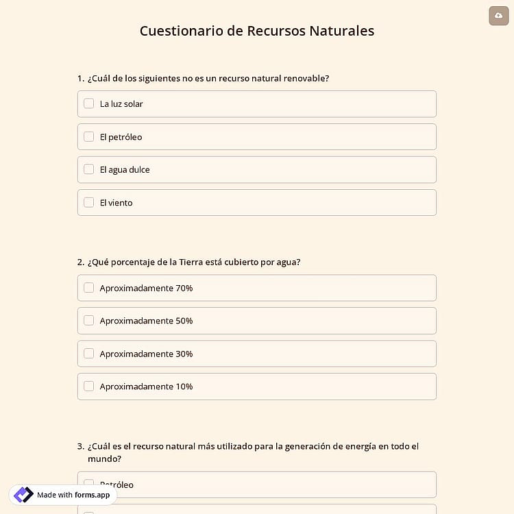 Cuestionario de Recursos Naturales