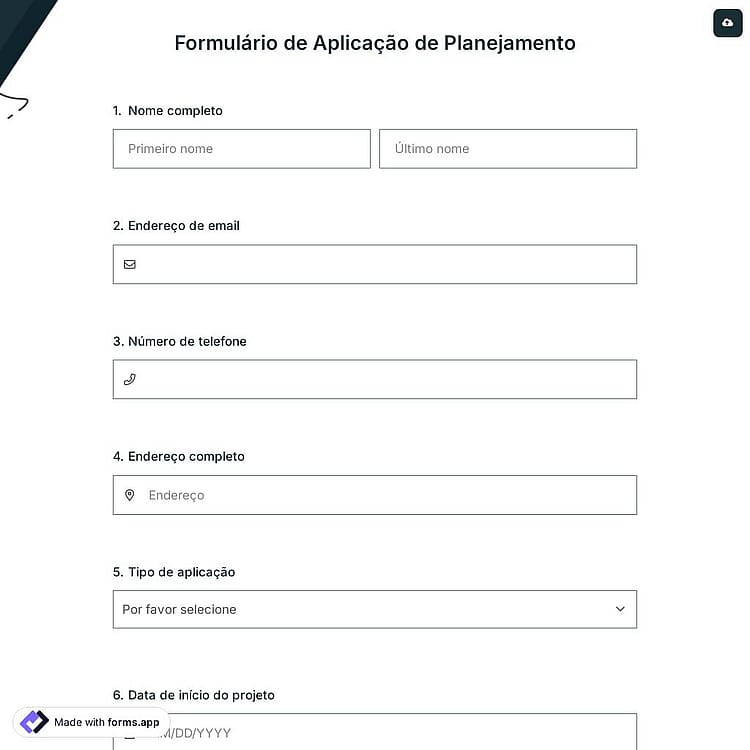 Formulário de Aplicação de Planejamento