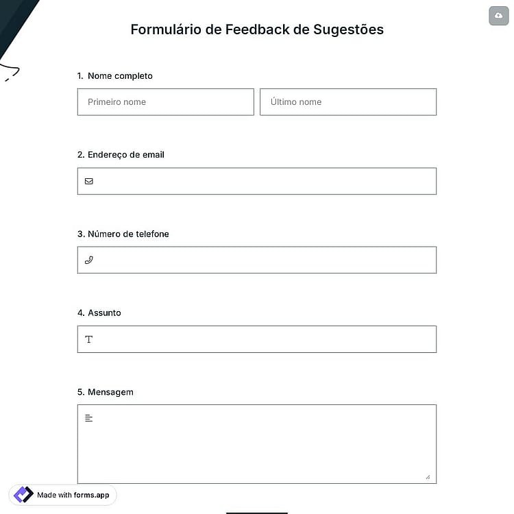 Formulário de Feedback de Sugestões