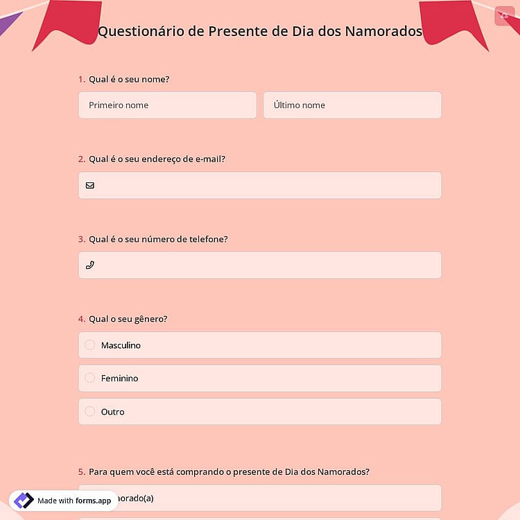 Questionário de Presente de Dia dos Namorados