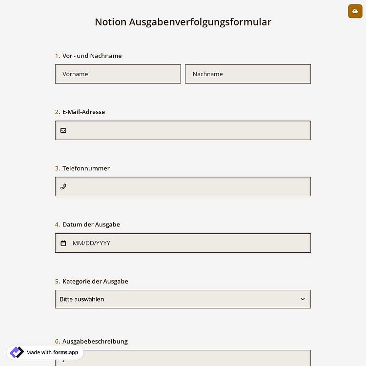 Notion Ausgabenverfolgungsformular