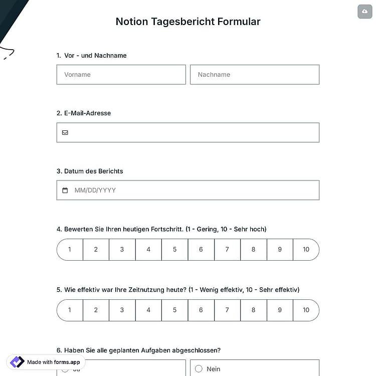 Notion Tagesbericht Formular